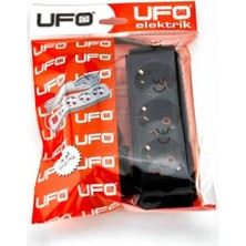 Aesco Ufo 3lü 2 Metre Topraklı Grup Priz, 16A 250V, Üçlü Uzatma Kablosu Siyah Renk