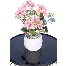 Yapay Çiçek Sitesi Beton Saksıda Yapay Şeftali Çiçeği Tanzimi Açık Pembe