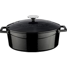 Aesco Metal Oval Döküm Tencere, 29 Cm, 4.67 L Hacim, Siyah
