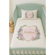 Lilabio %100 Pamuk Isme Özel Isimli 100X150 cm Pike Seti Pembe Çiçek Tabelası