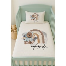 Lilabio %100 Pamuk Isme Özel Isimli 100X150 cm Pike Seti Mavi Hırkalı Ayıcık