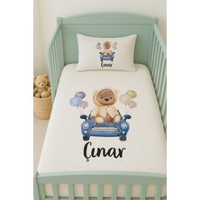 Lilabio %100 Pamuk Isme Özel Isimli 100X150 cm Pike Seti Arabalı Ayıcık