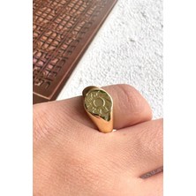 Leo'Stone Gold Güneş Figürlü Plaka Tasarım Ayarlanabilir Çelik Serçe Parmak Yüzüğü