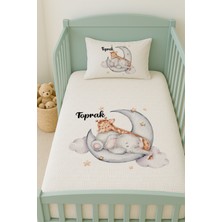 Lilabio %100 Pamuk Isme Özel Isimli 100X150 cm Pike Seti Fil ve Zürafa