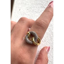 Leo'Stone V.ı.p Çift Renk Seri Chain Love Tasarım Zirkon Taşlı Ayarlanabilir Çelik Yüzük