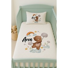 Lilabio %100 Pamuk Isme Özel Isimli 100X150 cm Pike Seti Elinde Çiçekli Ayıcık