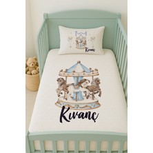 Lilabio %100 Pamuk Isme Özel Isimli 100X150 cm Pike Seti Mavi Atlıkarınca