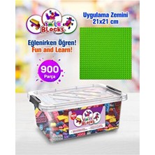 p parti oyunevi Smile Blocks 900 Parça Plastik Kutulu Mikro Blok Yeşil Uygulama Zeminli