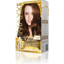 Aesco Gold Serisi 24K Altın Parçacıklı Serum ile 1 Kutu 2 x 50 ml ve Geliştiriciler Saç Boyası (Koyu Karamel 7.7)