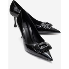 Luvi Rebel Siyah Baskılı Tokalı Kadın Topuklu Ayakkabı