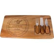 Aesco 4 Parça Akasya Ağacı Peynir Sunum Tabağı Seti - Doğal Ahşap Peynir Sunum Tepsisi - Şık Servis Tahtası ve Çatal Bıçak Takımı - Misafir Ağırlama ve Mutfak Için
