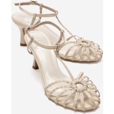 Luvi Gerald Bej Örgü Bantlı Kadın Topuklu Ayakkabı