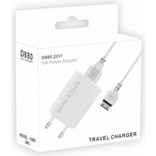 Aesco 5W 2 In 1 USB Adaptör + Kablo Beyaz D880 (Yerli Üretim)