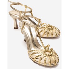 Luvi Gerald Altın Örgü Bantlı Kadın Topuklu Ayakkabı