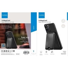 Aesco Ile Uyumlu Deri Kartlık, Iphone 12/13/14/15/16 Modelleri ile Uyumlu, 5 Kart Kapasiteli, Açılır Kapanabilir Stand Olma Özellikli, Hafif ve Şık Tasarım, MC2500, Siyah