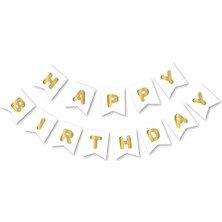 Aesco Beyaz Happy Yaldızlı Banner Flama, 97658657634786854