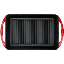 Aesco Metal Dikdörtgen Metal Kulplu Izgara Döküm Tava, 22X32, Kırmızı