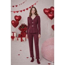 Koza İç Giyim Kadın Pamuklu Çıtır Çiçek Desenli Baby Overloklu Fiyonklu Uzun Kollu Pijama Takımı