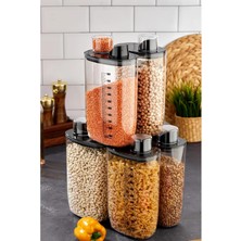 Aesco 6'lı Vakumlu Hava Geçirmez Ölçekli Siyah Saklama Kabı Seti - 2000 ml Ölçü Kapaklı Bakliyat Kabı Seti