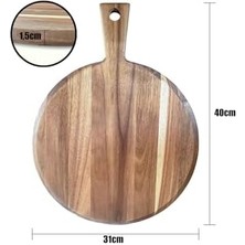 Aesco Akasya Saplı Yuvarlak Sunum ve Kesme Tahtası - Akasya Peynir Sunum Tahtası 40 * 31 * 1.5cm