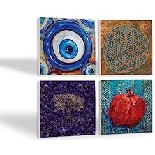 Aesco Nazar, Yaşam Çiçeği, Hayat Ağacı, Nar Taş Bardak Altlığı Seti - 4 Parça - Dekoratif, Rustik Mutfak Aksesuarı, 10X10 Cm, Kaydırmaz Tabanlı, Şık ve Dayanıklı SC464