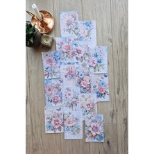 Kolbi Craft 15 Adet Eskitme Vintage Pembe Mavi Temalı Scrapbook Kağıt Seti Bullet Journal Dekupaj Kağıdı