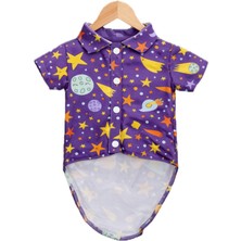 Patilemece Mor Uzay Desenli Kedi Köpek Gömleği