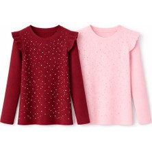Mini Kanka Kız Çocuk Uzun Kollu Fırfırlı Taşlı Bluz 2’li Set – Fitilli Kumaş, Şık ve Günlük Kullanım