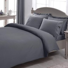 Aesco Stripe Düz Pamuk Nevresim Takımı, Gri, Çift Kişilik