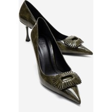 Luvi Rebel Yeşil Baskılı Tokalı Kadın Topuklu Ayakkabı