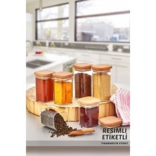 Comprox Resimli Etiketli 6'li Akrilik Vakumlu Kare Ahşap Kapaklıbaharatlık Seti 300 ml - Baharatlık Takımı