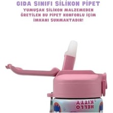 Aesco 600ML Hello - & Temalı Lisanslı Pipetli Kilitli Kapak Paslanmaz Çelik Termos Matara