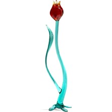 Lale Kırmızı Şeffaf Renk Cam Sanatı El Yapımı