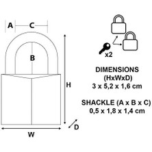 Aesco 9130EURT Anahtarlı 2'li Alüminyum Asma Kilit Seti, Gri, 3 x 5,2 x 1,6 cm