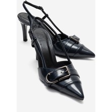 Luvi Noen Lacivert Cilt Tokalı Sivri Burun Kadın Topuklu Ayakkabı