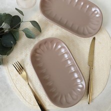 Aesco Mat Toprak Taupe Kayık Tabak 25 cm 2 Adet 977