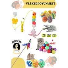 Pamepaw 7'li Set :elastik Kendinden Yapışkanlı Kedi Oltası , Sarma Top ,olta ,3'lü Mini Top , Çıngıraklı Top
