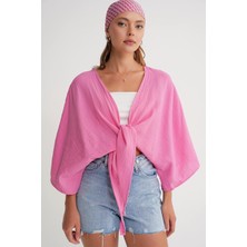 Tena Kadın Pembe Yarasa Kol Ön Bağlamalı Gömlek