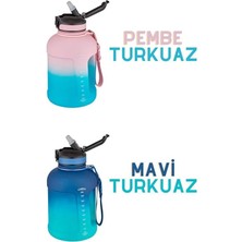 Aesco 1700ML Çift Renk Pipetli Taşıma Askılı Kulplu Softtouch Motivasyon Su Matarası (Pembe-Mavi)