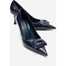 Luvi Rebel Lacivert Baskılı Tokalı Kadın Topuklu Ayakkabı