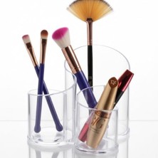 Aesco Şeffaf 3 Bölmeli Makyaj Fırçası ve Kozmetik Organizer – Akrilik Düzenleyici, 12 cm Çok Bölmeli Masaüstü Makyaj Standı