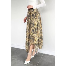 Gülseli Kadın Bel Lastikli Iç Astarlı Asimetrik Kesim Desenli Etek P-00020409