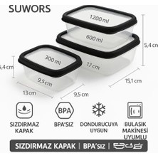 Aesco 3’lü Sızdırmaz Saklama Kabı Seti (300ML + 600ML + 1200ML) | Şeffaf Plastik, Kapaklı, Buzdolabı, Yemek ve Mutfak Düzenleyici Saklama Kutusu