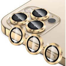 Aesco Heartz iphone 15 Pro / 15 Pro Max Gold Için Kamera Lens Koruyucu Çizilmez Hd Görüntü Bozmaz Metal Temperli Cam