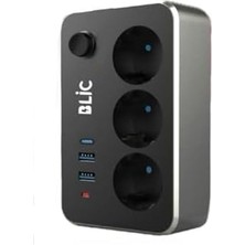 Aesco Termal Akım Korumalı 3'lü Priz ve USB Şarj Istasyonu 2 Usb, 1 Type-C