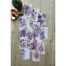 Kolbi Craft 15 Adet Vintage Eskitme Mor Gül Çiçek Temalı Scrapbook Kağıt Seti Bullet Journal Dekupaj Kağıdı