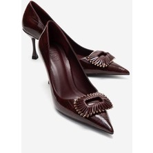 Luvi Rebel Bordo Baskılı Tokalı Kadın Topuklu Ayakkabı