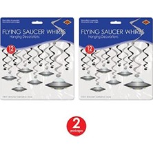Aesco 24 Parça Uçan Tabak Whirls Dış Mekan Süslemeleri Uzaylı Parti Malzemeleri Asılı Spiraller, 44,5 cm - 63,5 Cm, Siyah/gümüş/beyaz/mavi/yeşil