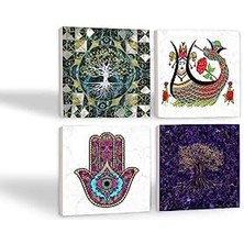 Aesco Hayat Ağacı, Fatma Ana Eli , Şahmeran Taş Bardak Altlığı Seti - 4 Parça - Dekoratif, Rustik Mutfak Aksesuarı, 10X10 Cm, Kaydırmaz Tabanlı, Şık ve Dayanıklı SC489