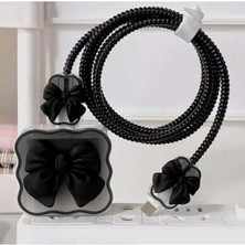 Aesco 18W/20W ile Uyumlu Siyah Kurdele Şarj Başlığı ve Kablo Koruyucu Set